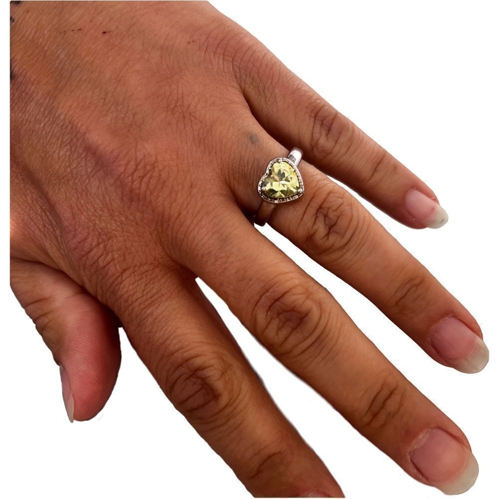 Pretty Ring - Silver Tone with Yellow Heart Shape Stone